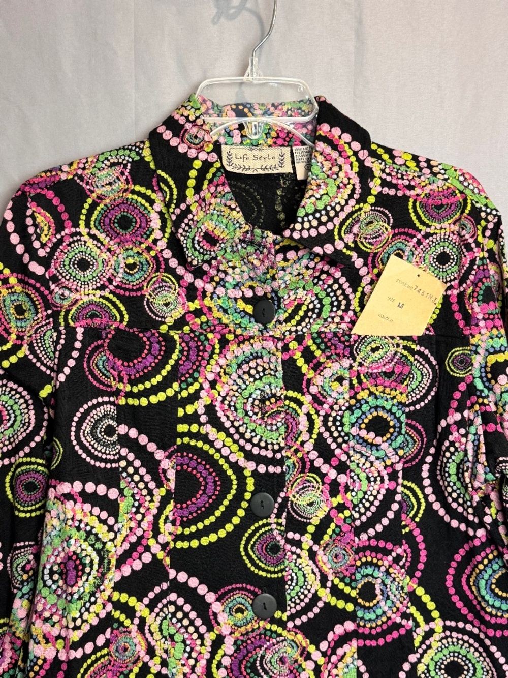 NWT Life Style Artisan Dot Mandala Swirl Cotton Jacket Top Boho Art To Wear M